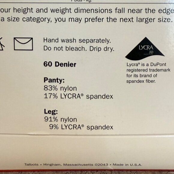 Talbots Microfiber Opaque Control Top Pantyhose Lycra 3D 60 Denier Sz A Seashell - Picture 6 of 10